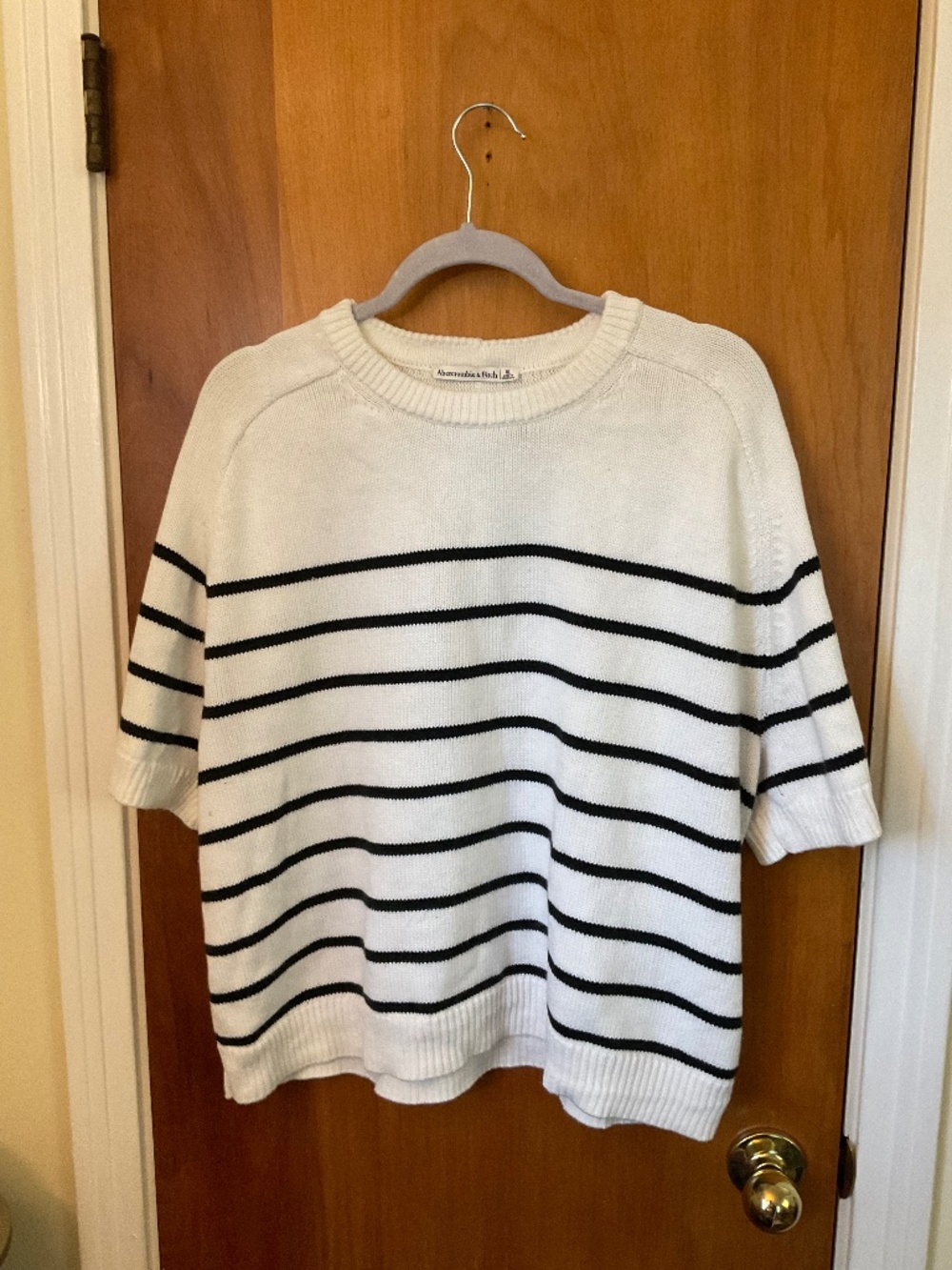 Abercrombie & Fitch cream w/ black stripes sweater short sleeve Sz XL